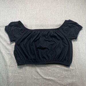 NWT Double Zero Women’s Black Short Sleeve Off Shoulder Crop Top Size Large NEW